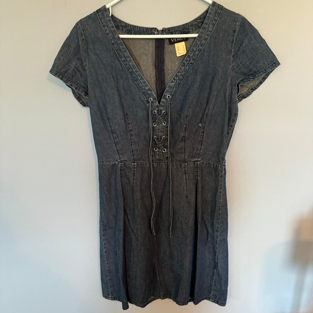 Venus Denim Lace Up Mini Dress Women's Size 8 Jean Western
